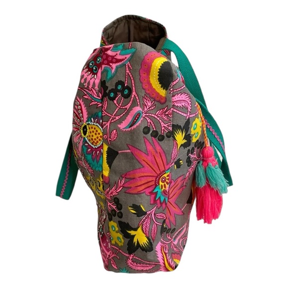 Charming Charlie Tote Bag RSVP Beads Sequins Tassels Pink Multicolor Canvas - Picture 7 of 10